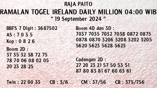 Prediksi Ireland Daily Million 04:00 WIB