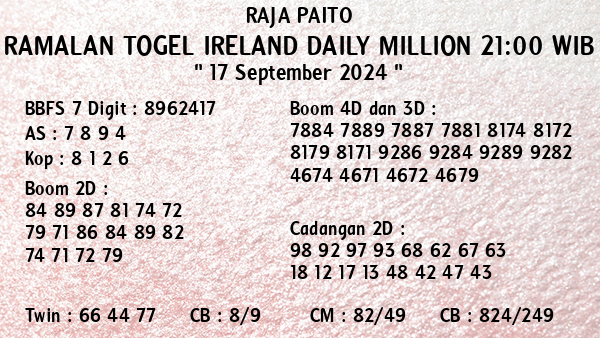 Prediksi Ireland Daily Million 21:00 WIB