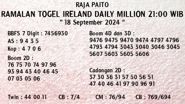 Prediksi Ireland Daily Million 21:00 WIB