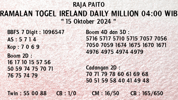 Prediksi Ireland Daily Million 04:00 WIB